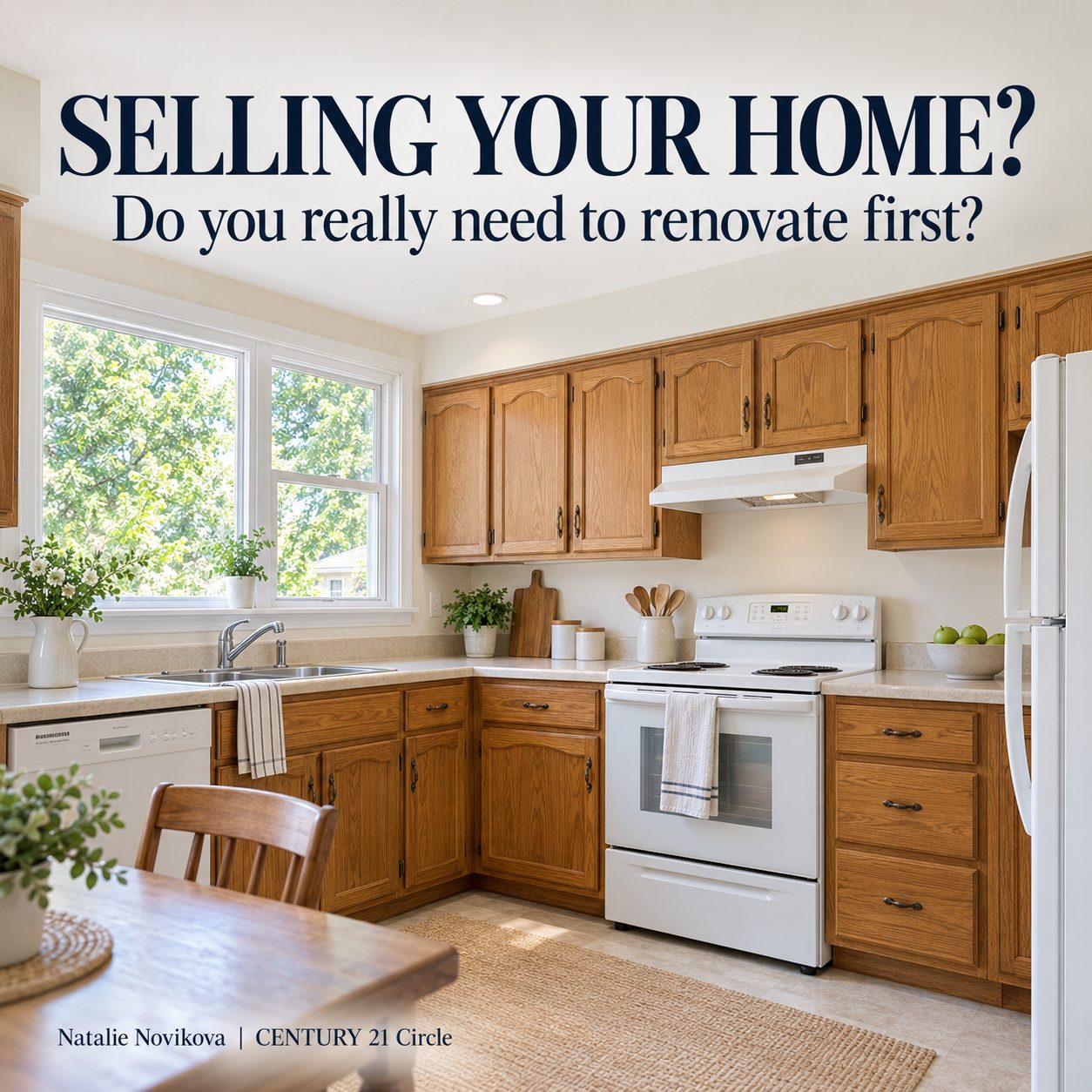 Can you sell your home without major renovations? Kitchen with older wood cabinets.